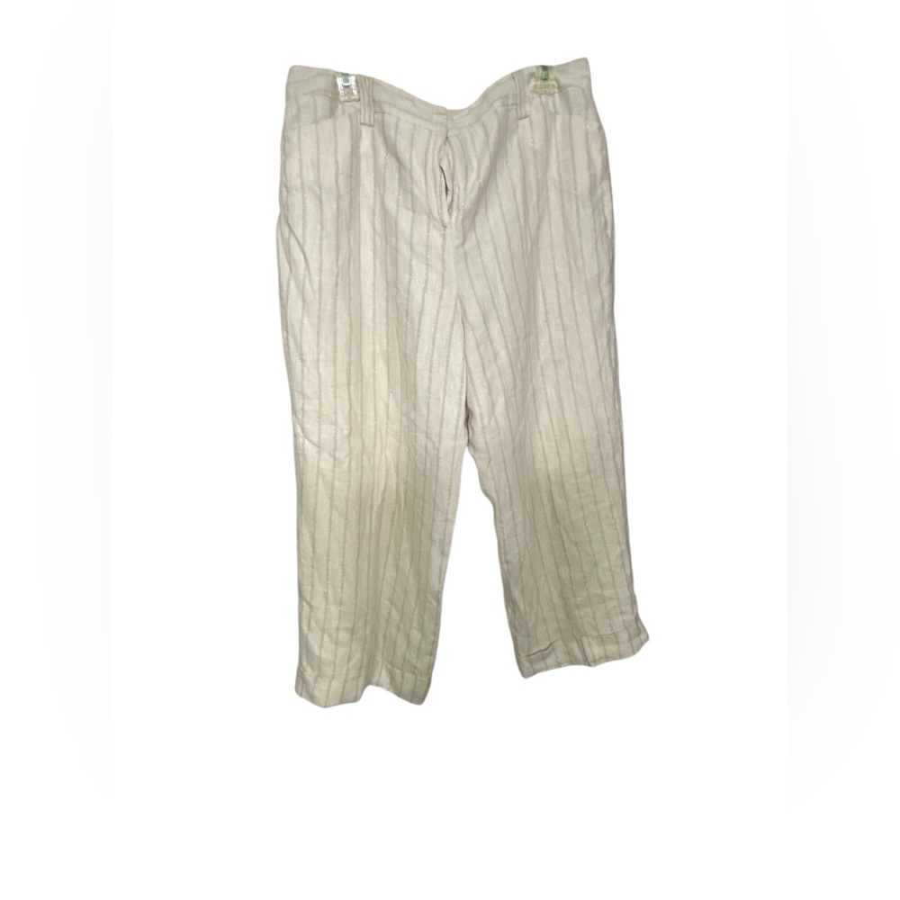 Larry Levine Beige Striped crop pants